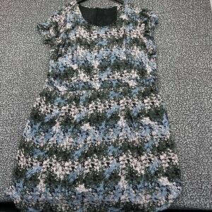 Signature Collection Chiffon Dress Women 2X Blue Floral Print Short Sleeve